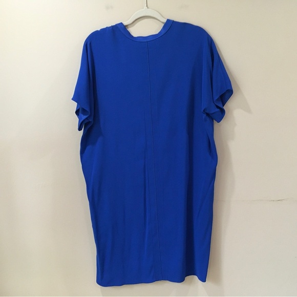 VINCE Cobalt Blue Silk Split Neck Tunic Dress Crepe Oversized Size Medium Womens - Picture 3 of 6